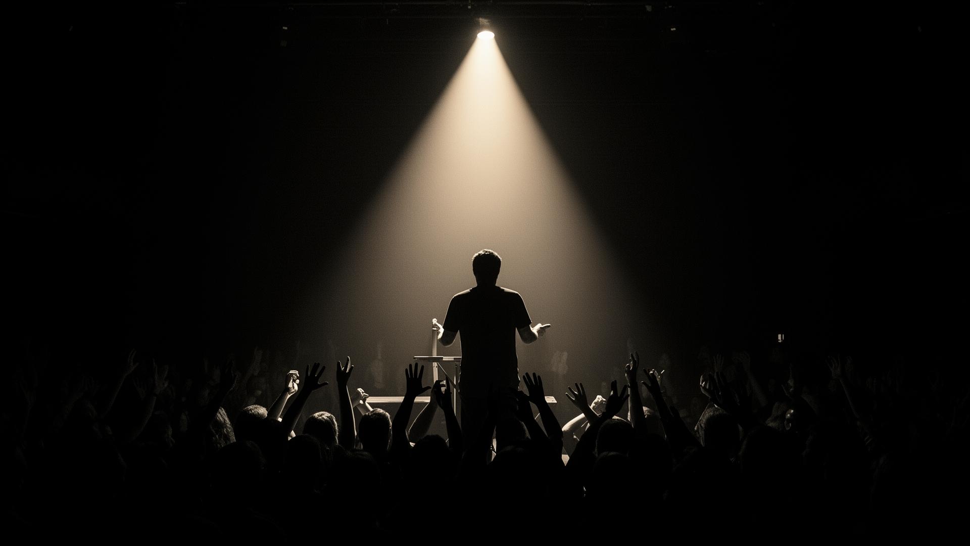 Artist on stage with audience